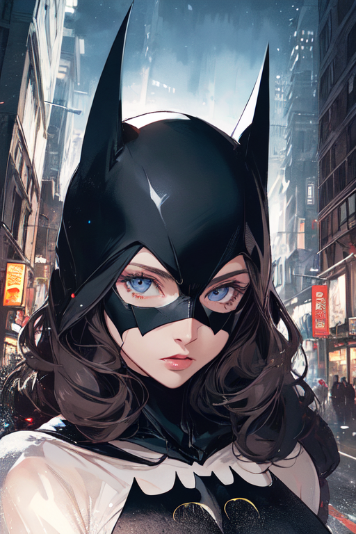 ArtStation - anime painting of style batgirl with black curly hair and blue  eyes colorful 4k