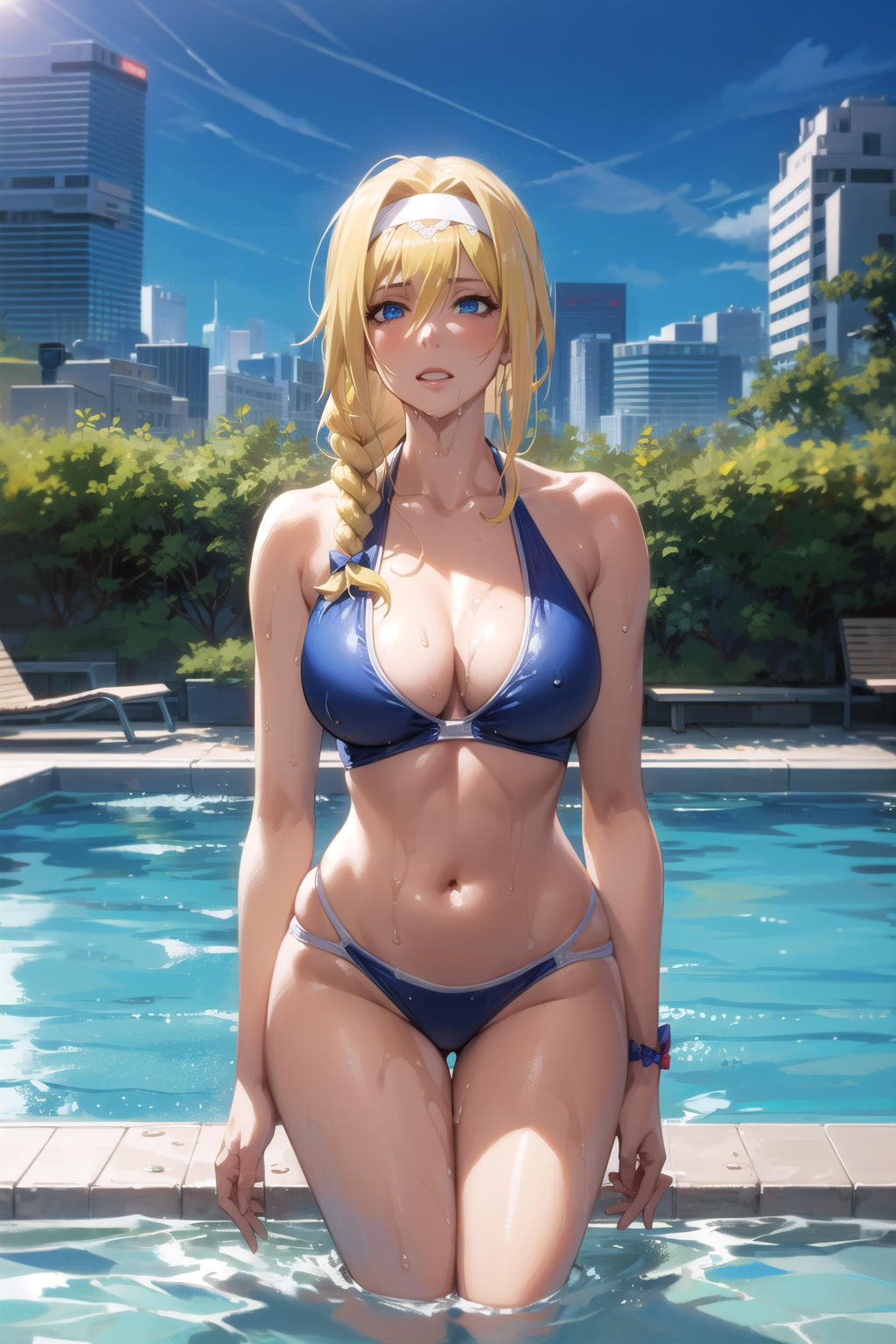 AI Art: Alice at the outdoor pool with city view by @hta