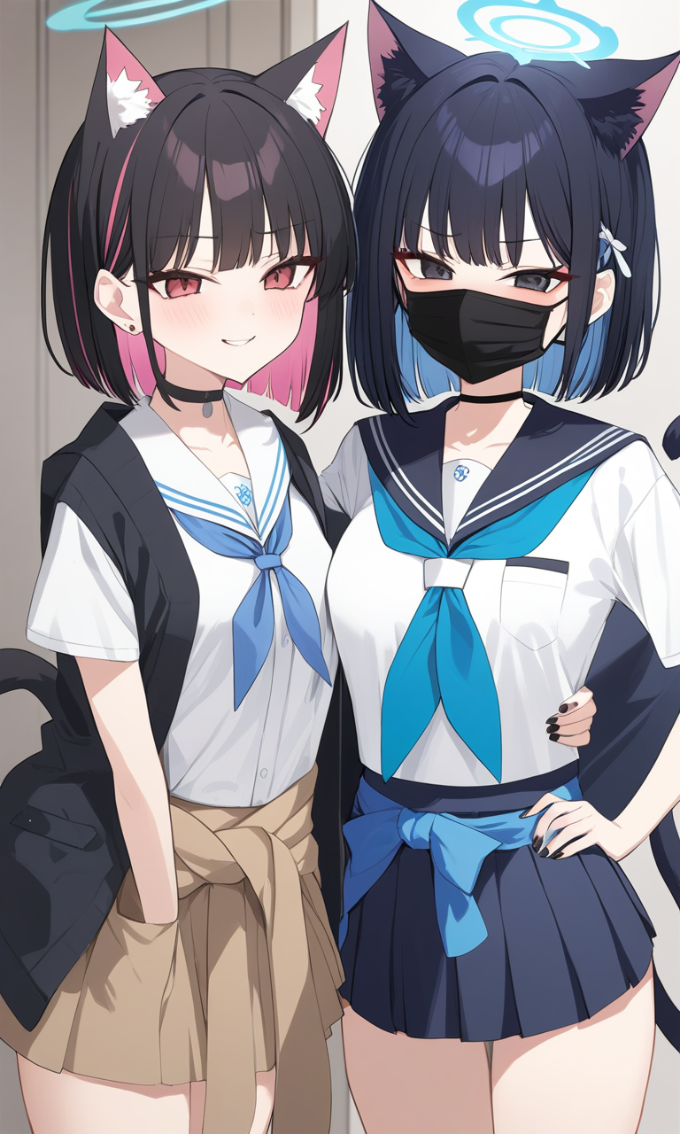 AI Art: Kazusa and Kikyou: The Playful Cat-Eared Maids of 