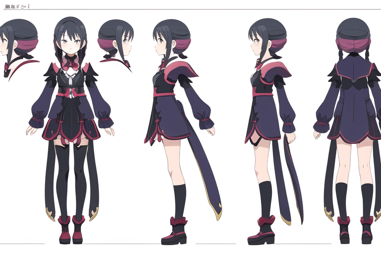 Anime girl full body character reference sheet