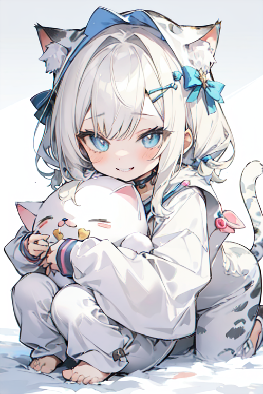 Kawaii Anime Neko Cat Girl With white hair  Art Print, foto kawaii de anime  