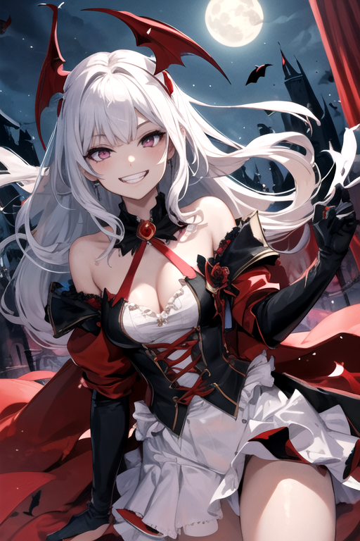 White hair anime girl, vampire, cheeky - AI Photo Generator - starryai