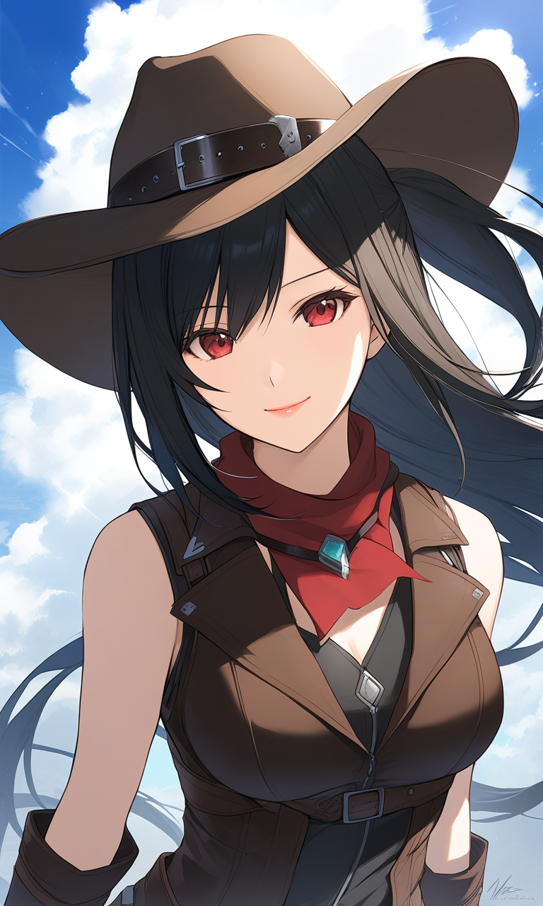 AIイラスト: Tifa Lockhart as a Cowgirl in the Clouds 作者 @MysteriousBearDancerII  | PixAI