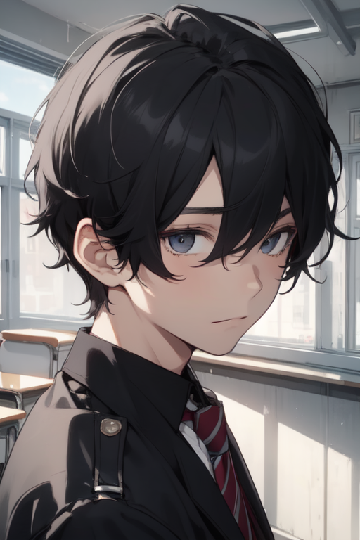 Anime boy black shirt fine facial - AI Photo Generator - starryai