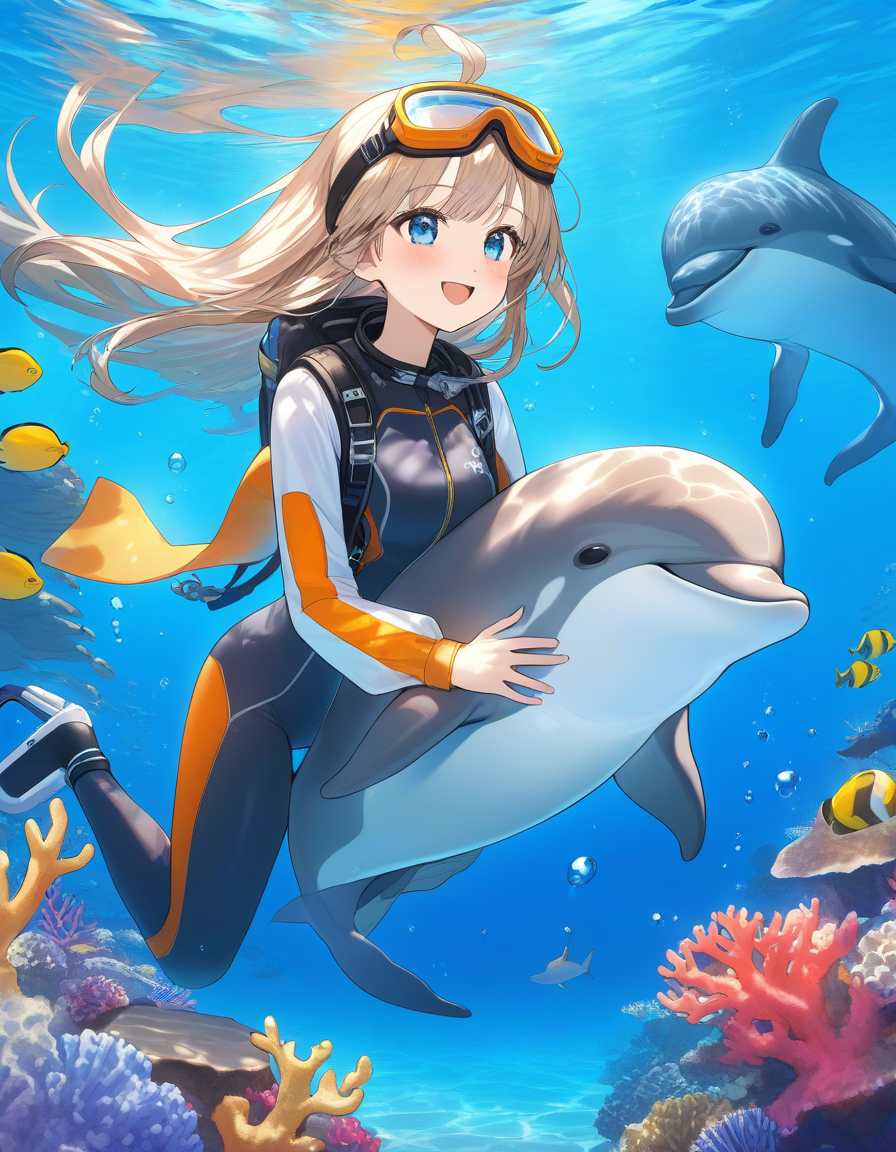 AI Art: 2nd!2位！【Discord Events 2】Dolphin and female diver by @NIGHTMARE |  PixAI