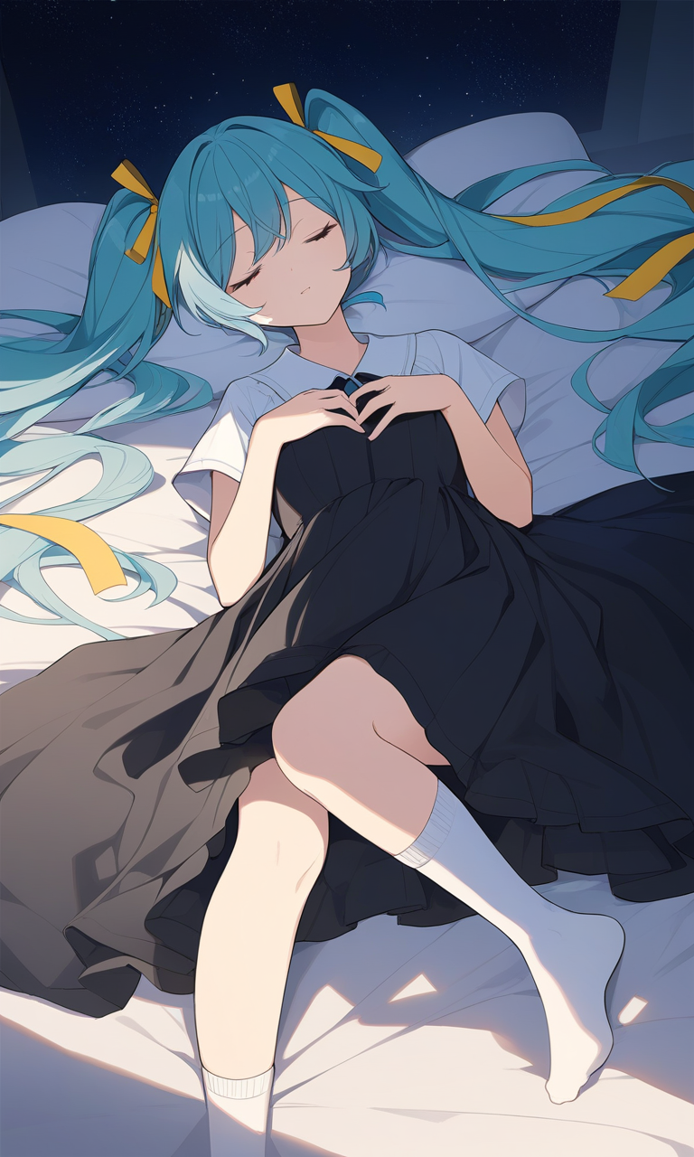 AI Art: A Dreaming Hatsune Miku in Blue Pajamas by @HappyPurpleHackerVI |  PixAI