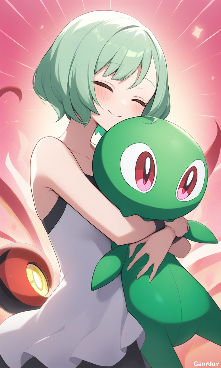 AI Art: A Heartfelt Hug: Gardevoir and Hatterene by A-nya by  @QuietGoldHackerII | PixAI