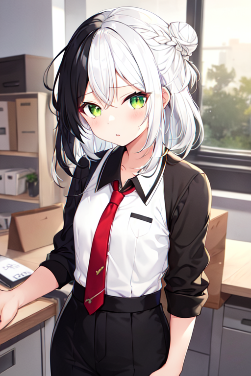 HD wallpaper: office girl, big boobs, black pantyhose, green eyes,  twintails