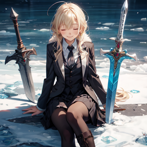 Premium AI Image  A girl with a sword in her hair and a blue sash with the  words  the name of the anime  on it.