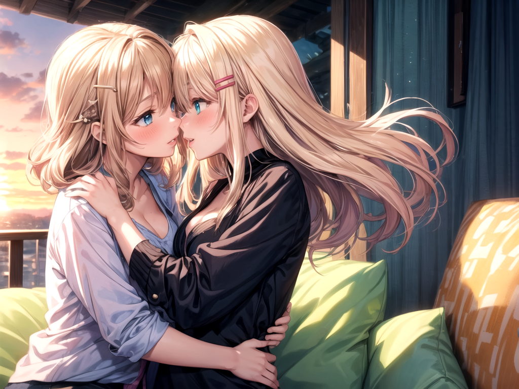 AI Art: Lesbians kissing at sunset by @Isenlia | PixAI