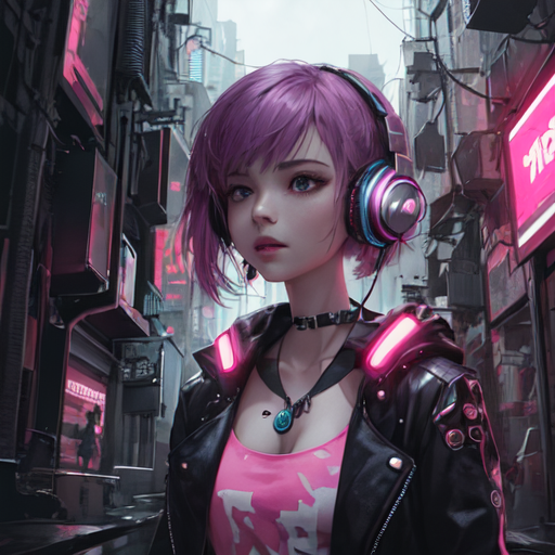 AI Art: 2D Girl in cyberpunk reality by @JkWW 💜🐖