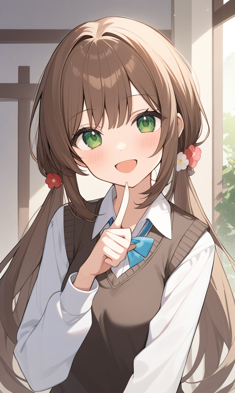 AI Art: 可愛い女の子が笑顔で手を伸ばしています por @明るい翠夢見る ..., 画像サイズ:768x1280