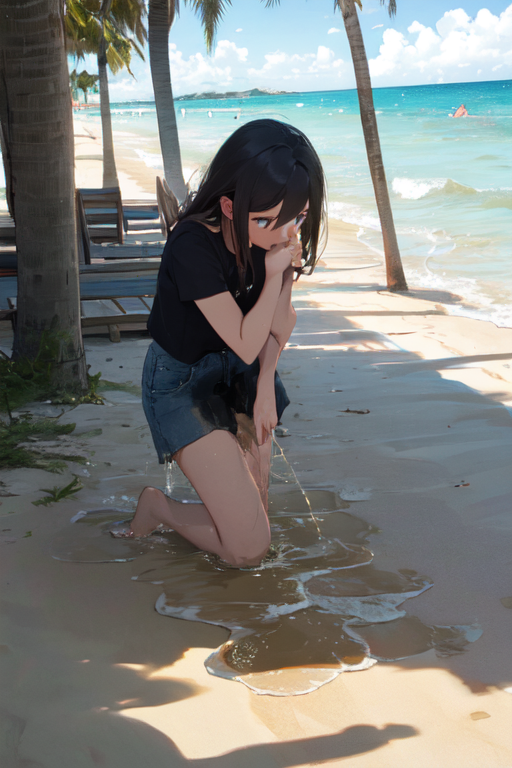 pee beach AIイラスト: Girl pee beach 作者 @max | PixAI