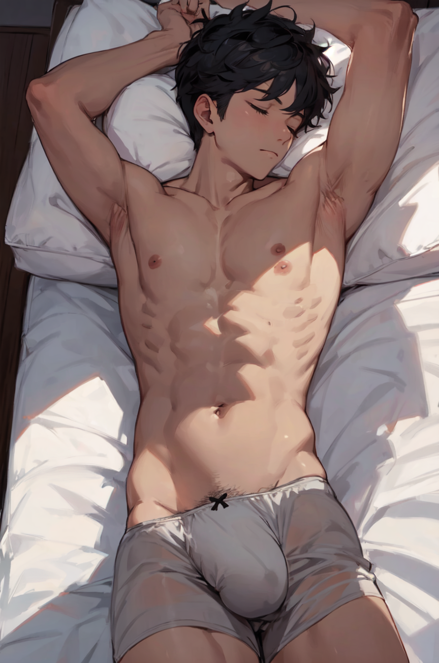 AI Art: sleeping see through bulge abs muscle boy by @mayozinga polino |  PixAI