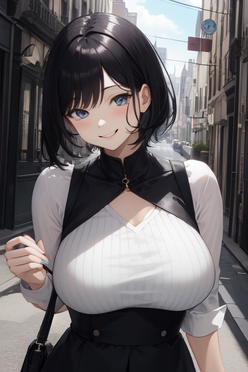 Asian, underboob, women, big boobs, belly, belly button, looking at viewer,  long hair, AI art, portrait display, choker, black hair, brown eyes