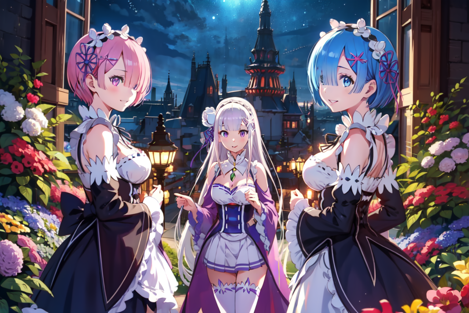 AI Art: Ram & Emilia & Rem (Re:ZERO) by @TMG | PixAI