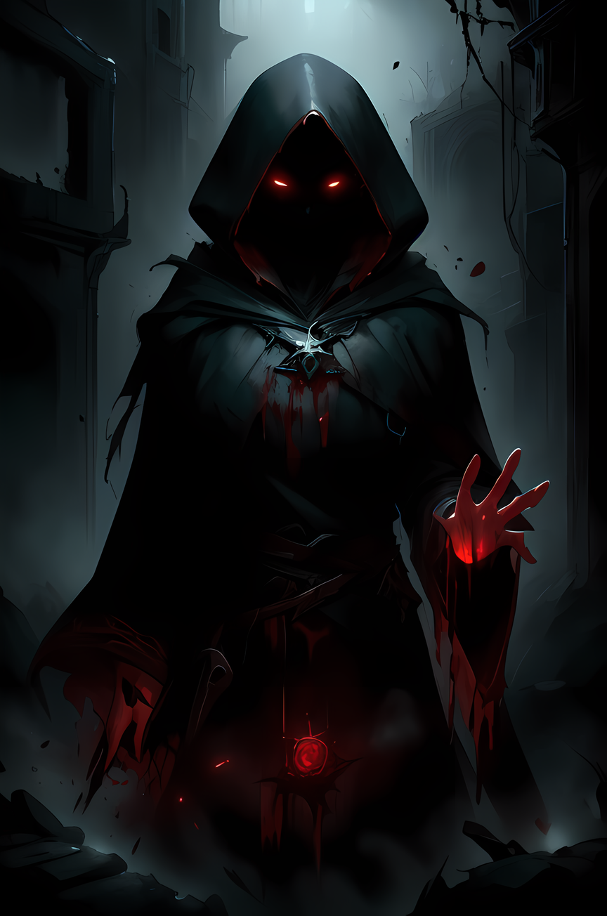 Shadow, undead assassin in black robe, scary, monster.