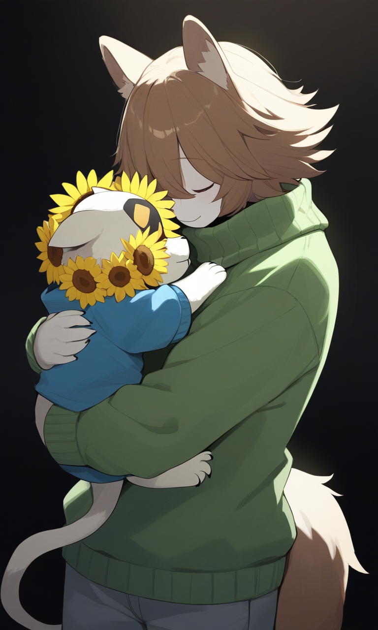 作品名稱: 「Undertale」 - Asriel DreemurrとFriskが抱きしめ合う 作者 @素晴らしいダンサーさん | PixAI