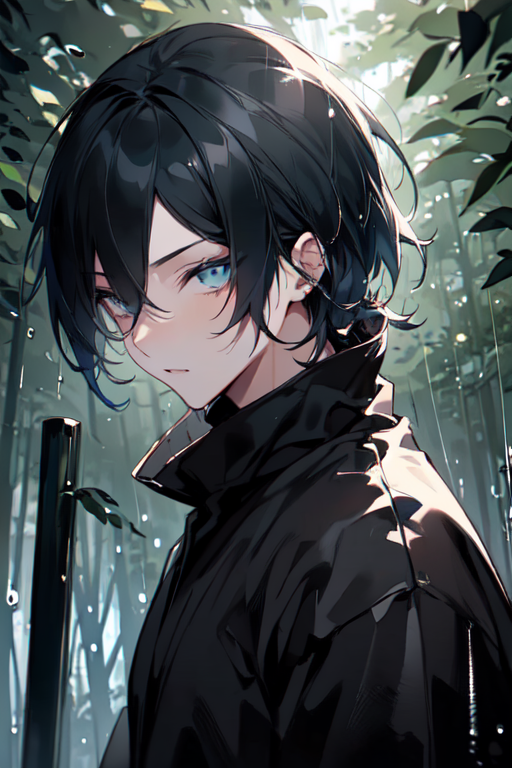 anime profile picture with black hair with black eye