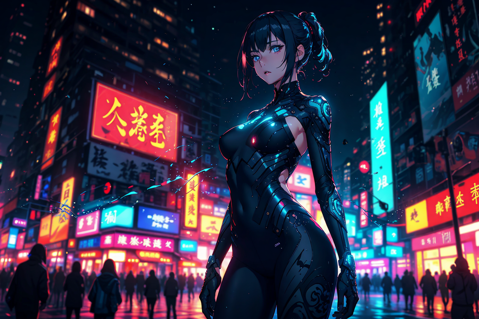 Wallpaper Girl, The game, City, Art, Lights, Neon, Cyborg, CD