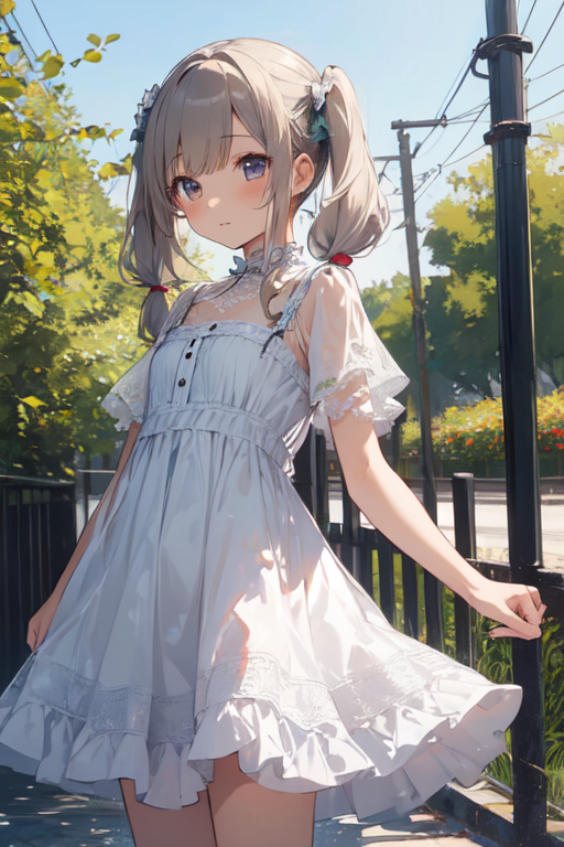 Anime Girl in White Lace Dress