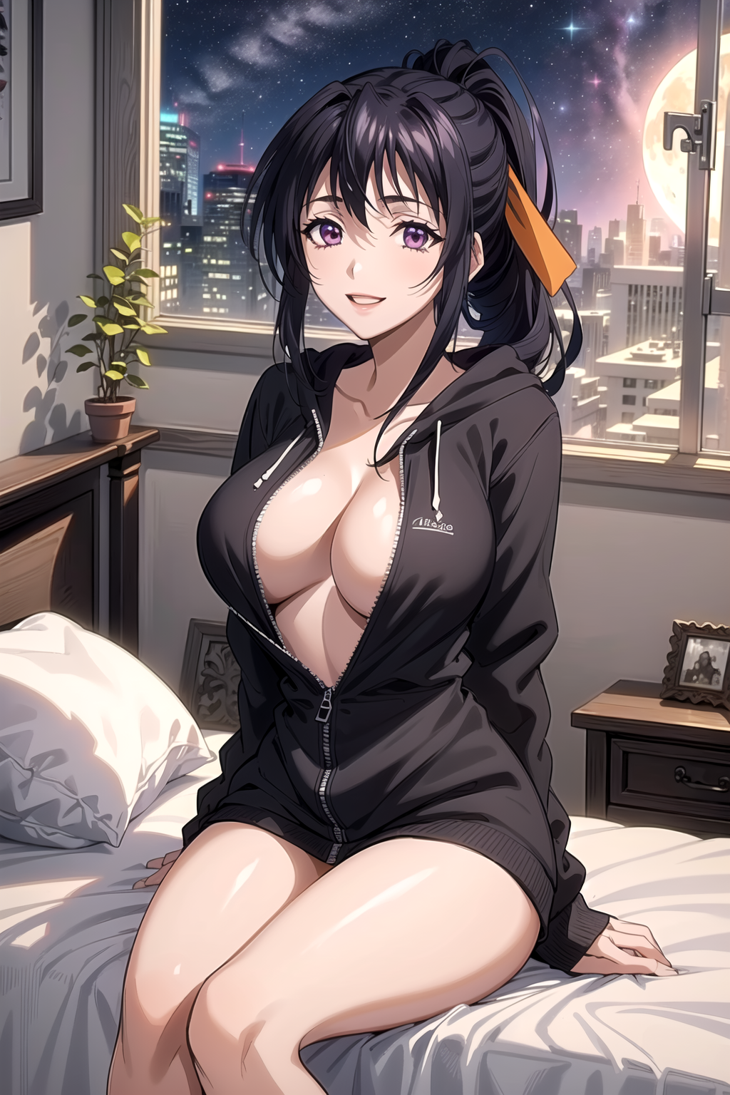 AI Art: Akeno Himejima - Naked Hoodie 03 by @Crimson Dragon | PixAI