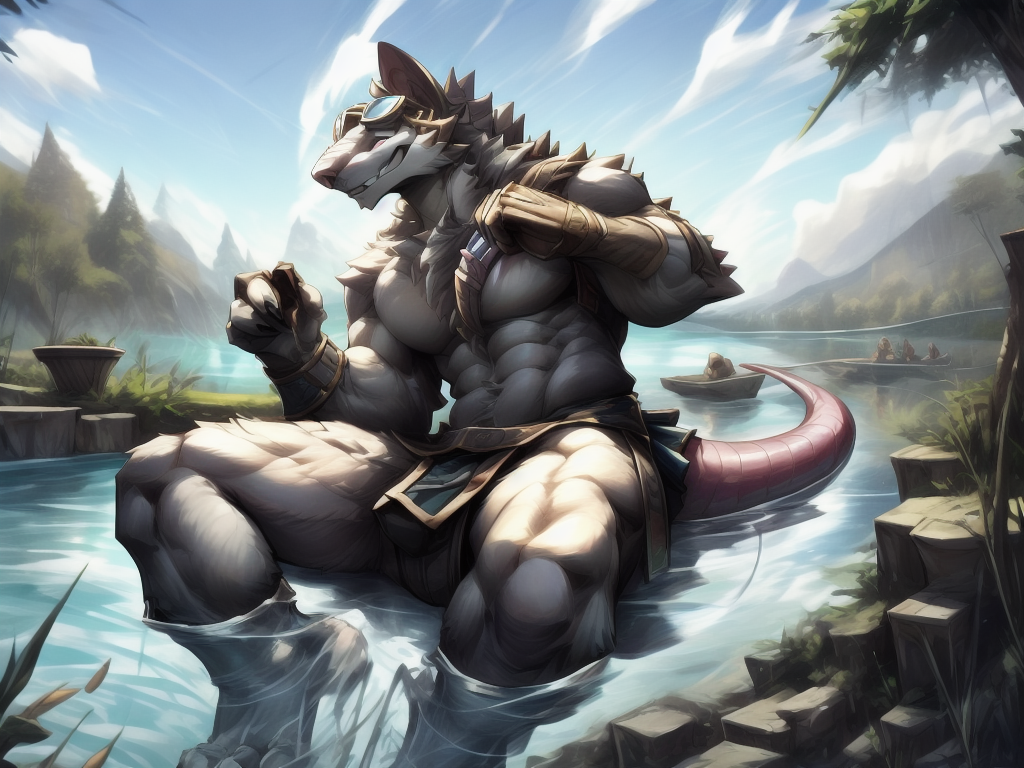 AI Art: Twitch doing stone skipping by @Furry AI artist | PixAI