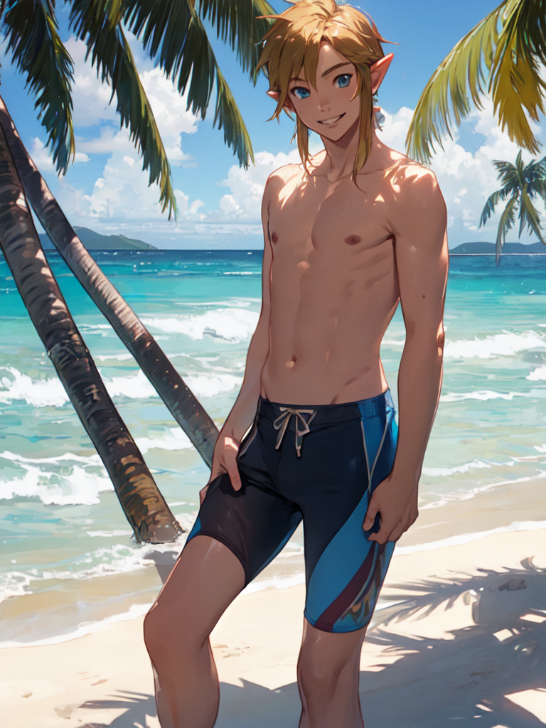 AI Art: Beach with Link by @Leyxal | PixAI