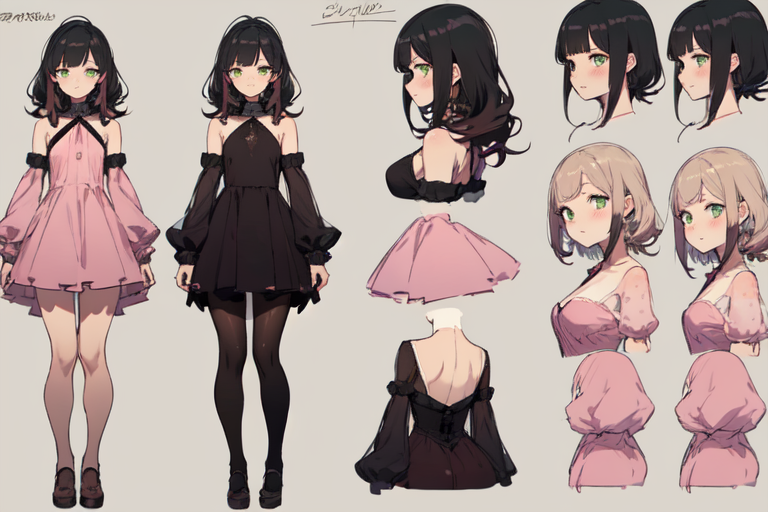 Anime girl full body character reference sheet