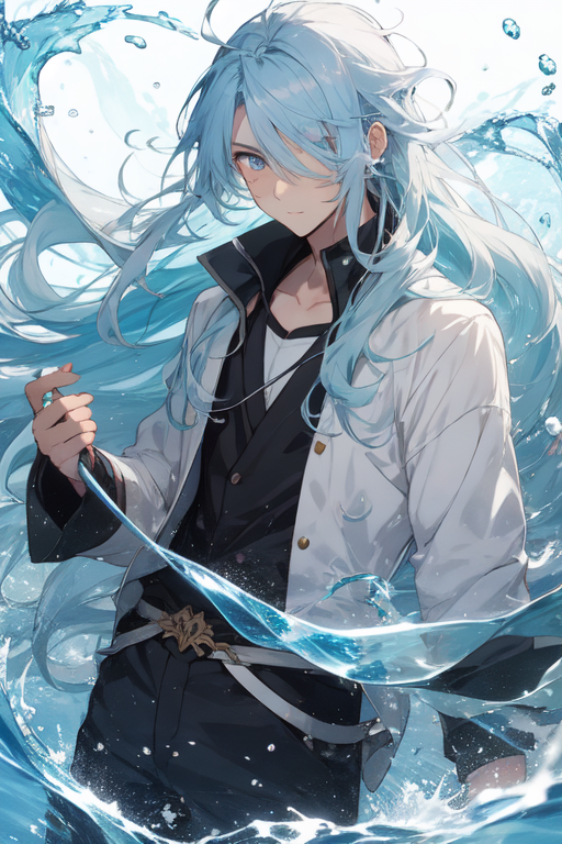 AI Art: Anime Boy with Water dragon by @Firelight846$#1658