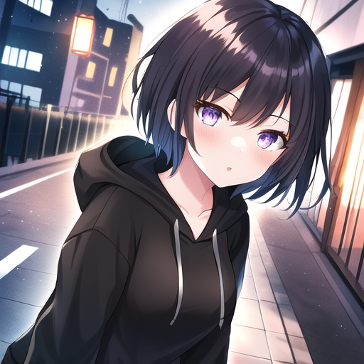 anime visual of a girl with short hair, dark atmosph