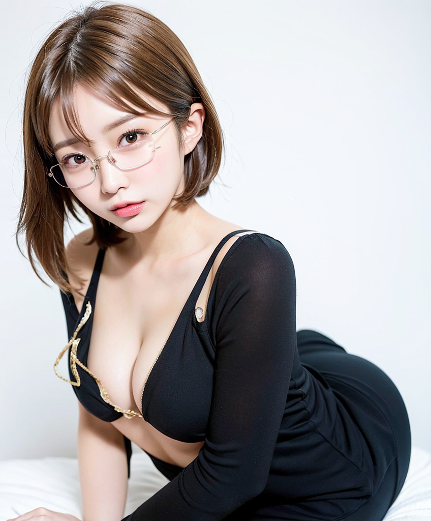 asian, glasses, small breasts, no bra, smile - SeaArt AI