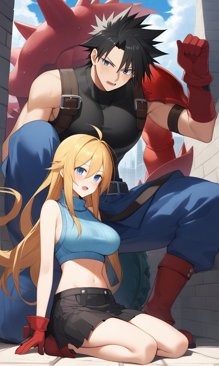 AI Art: 「ファイナルファンタジーVII」 - Cloud StrifeとTifa Lockhartのキス by @美しい旅人くん | PixAI