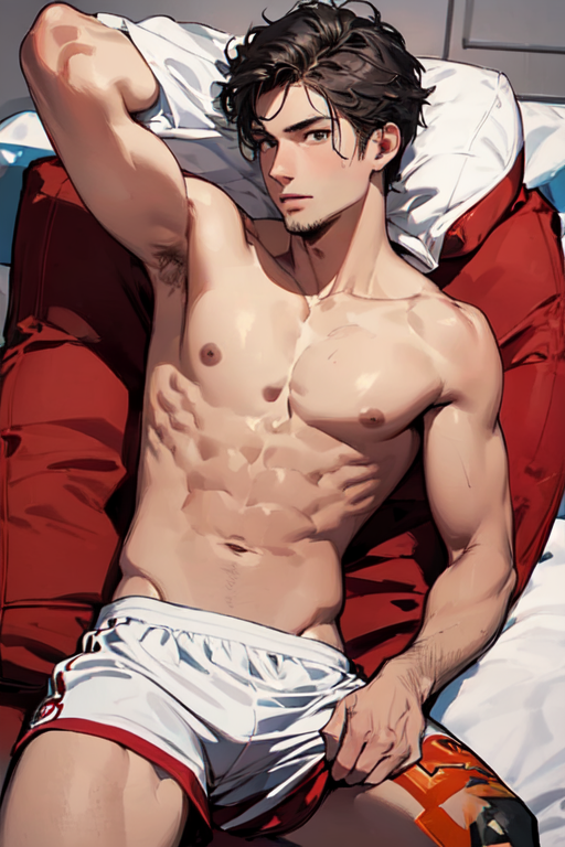HOT.AND.HANDSOME.AI.BOY.裸照 AIイラスト: sexy jock laying on back 作者 @Thomas Blue | PixAI