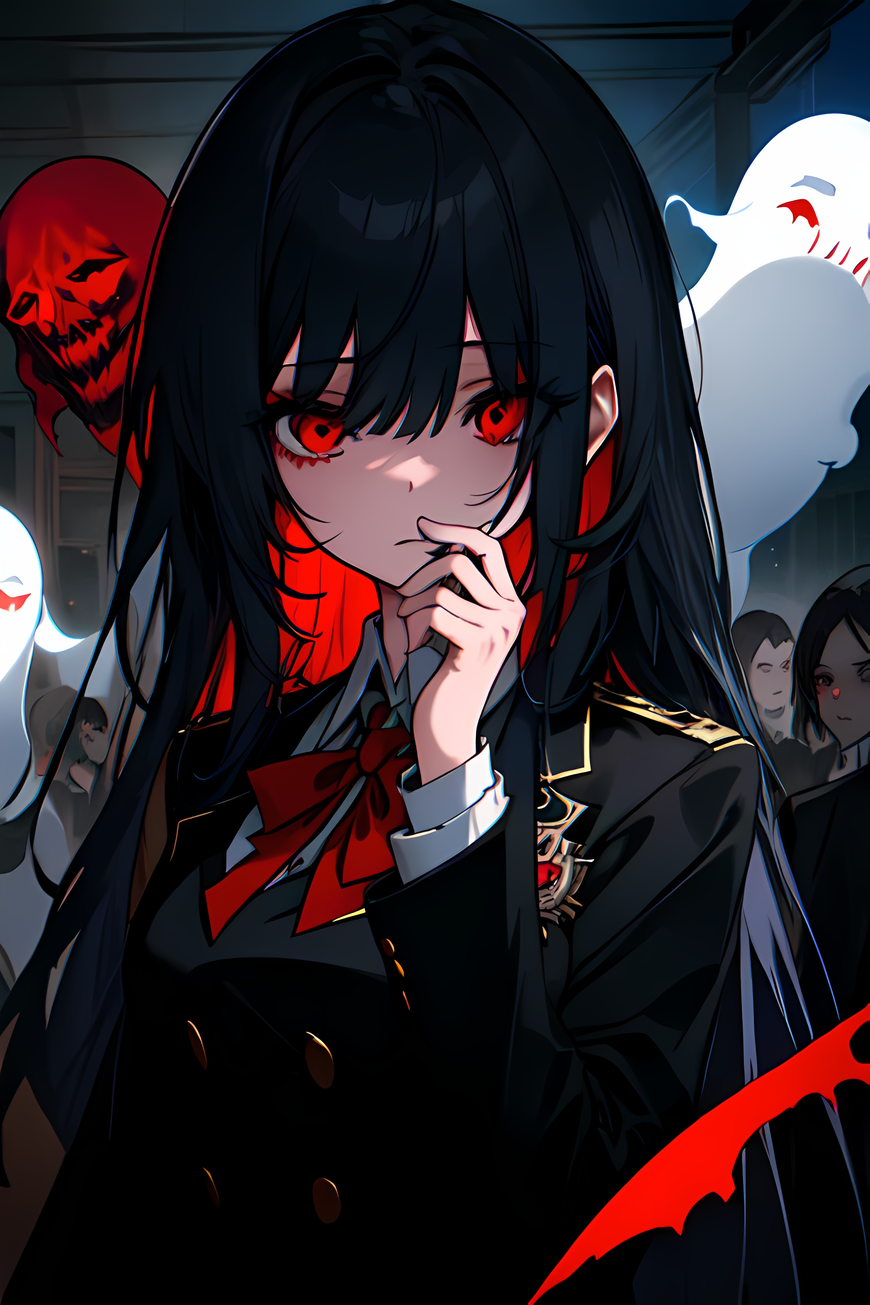 Girl With Long Black Hair Anime Bright Eyes And A Dark Backgrounds