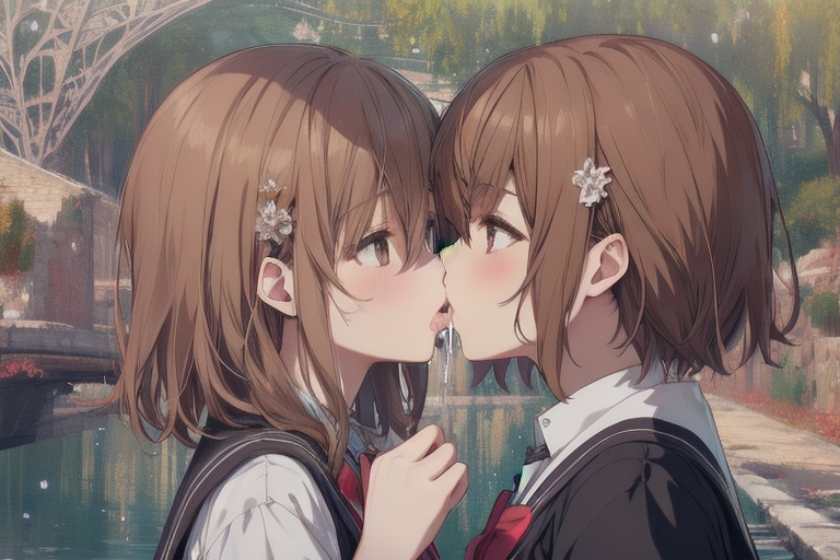 Couple kiss girls-Anime Design HD Wallpaper Preview