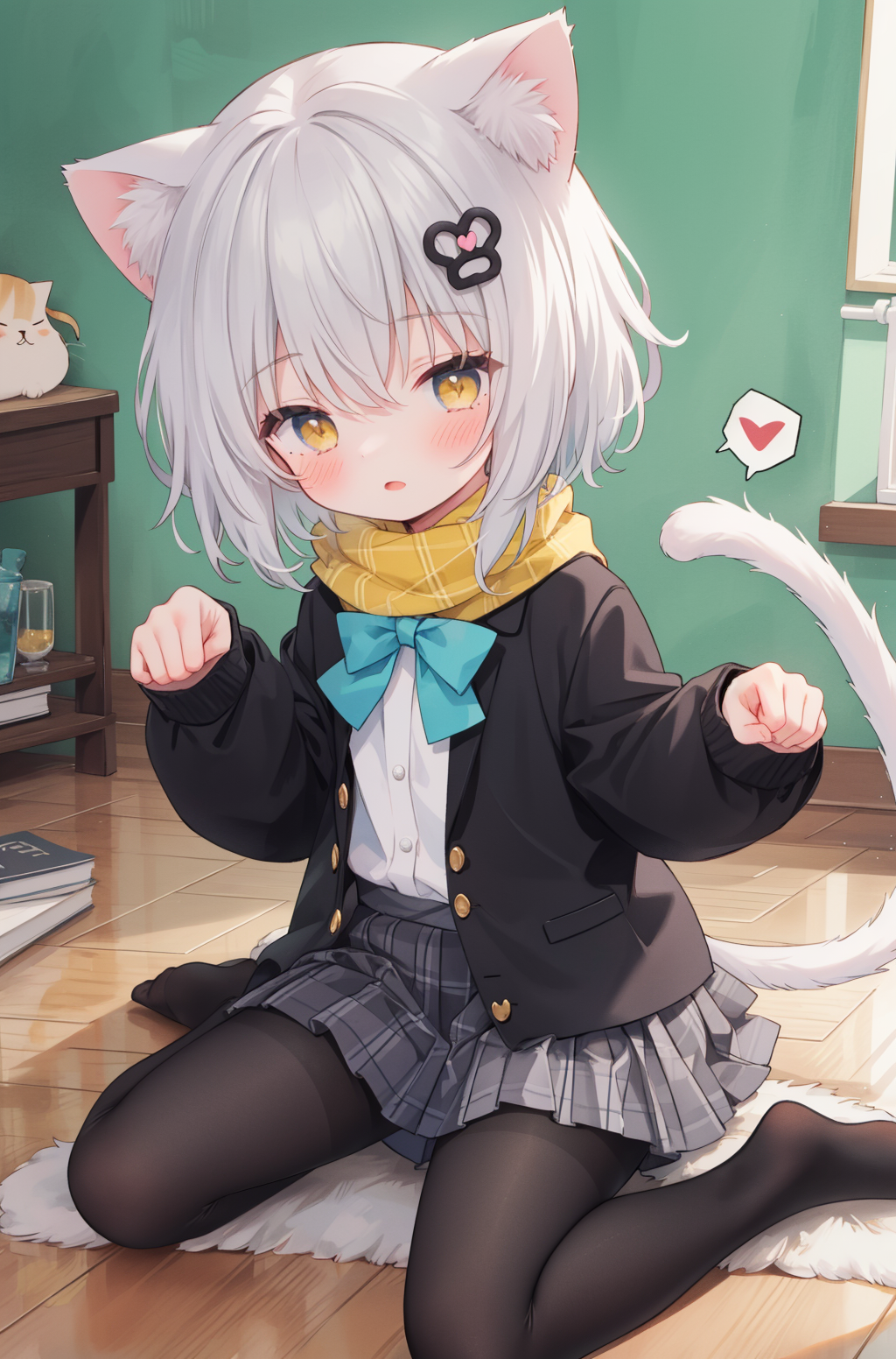 Premium Photo  Cute Anime cat girl with cat ears and a tail wearing a  sailor outfit on colorful background with playful details like hearts and  paw prints manga style illustration generative