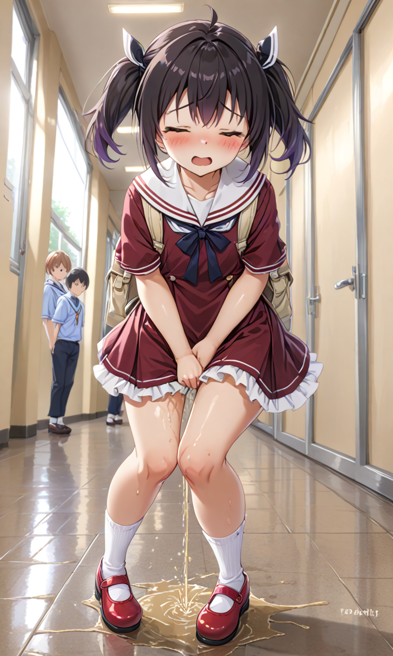 Arte AI: Touhoku Kiritan peeing in the school hallway (10) por @Moger |  PixAI