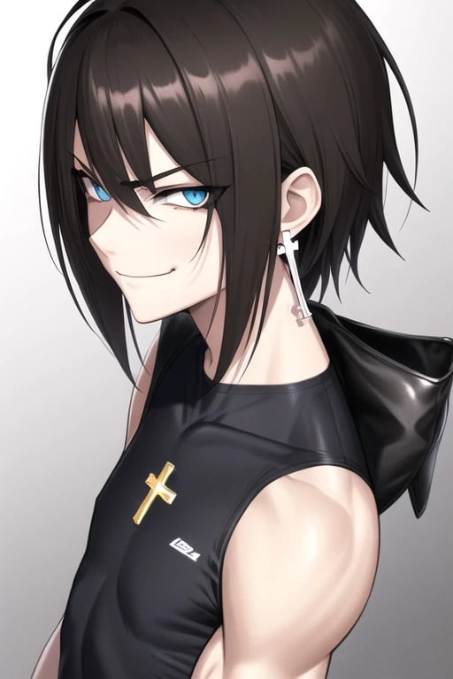 Anime, Boy, Short Hair, Black Hair, Earrings, Blue Eyes, HD