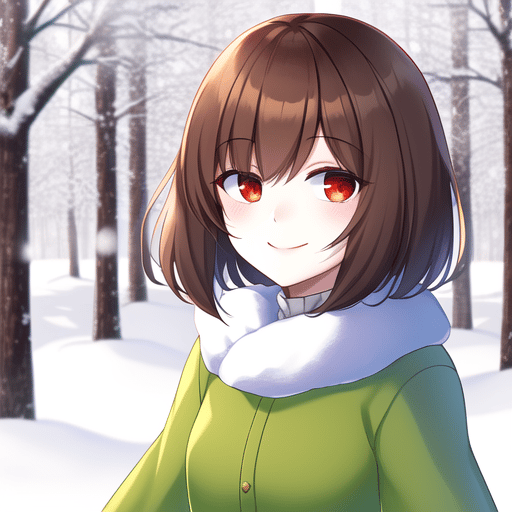 Undertale female chara curiously exploring a wintry forest, manga