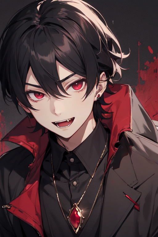 anime vampire guy with black hair and red eyes