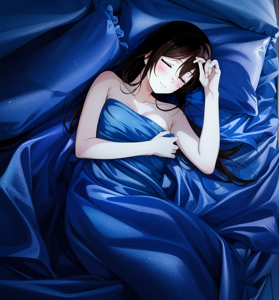 AI Art: Shizuku Osaka Sleeping Nude in Blue Satin Sheets 7 by @Muhammad  Egil Zulqadri | PixAI