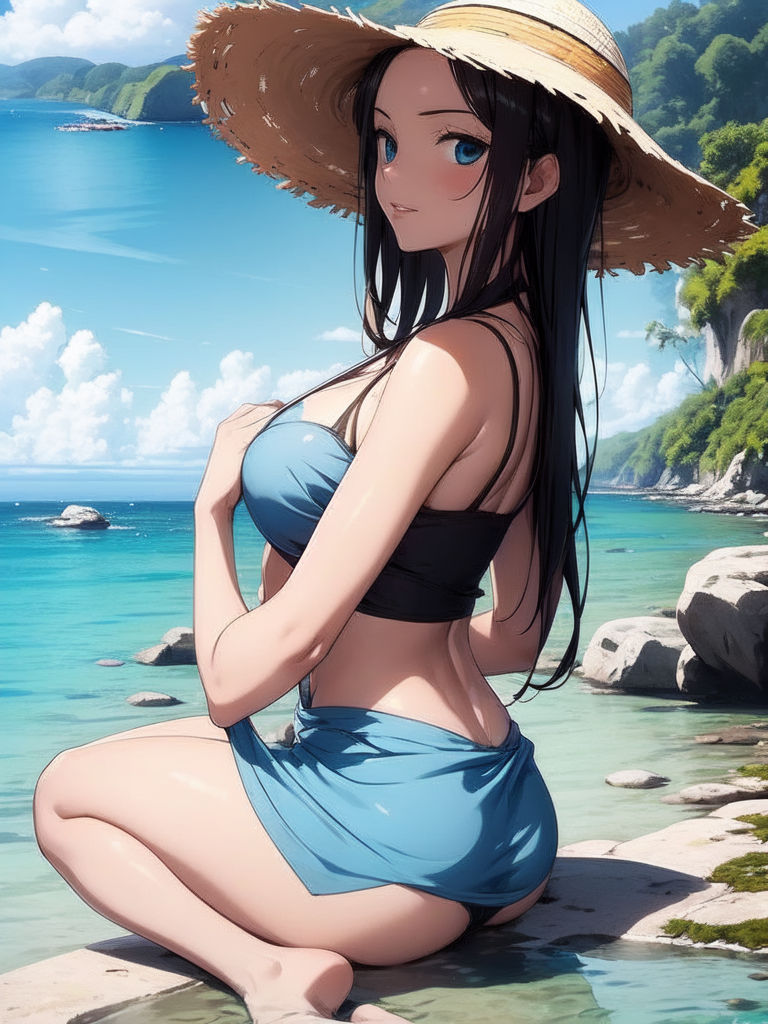 AI 아트: Nico robin on beach 작성자: @🥀♀️Waifu 🖤 | PixAI