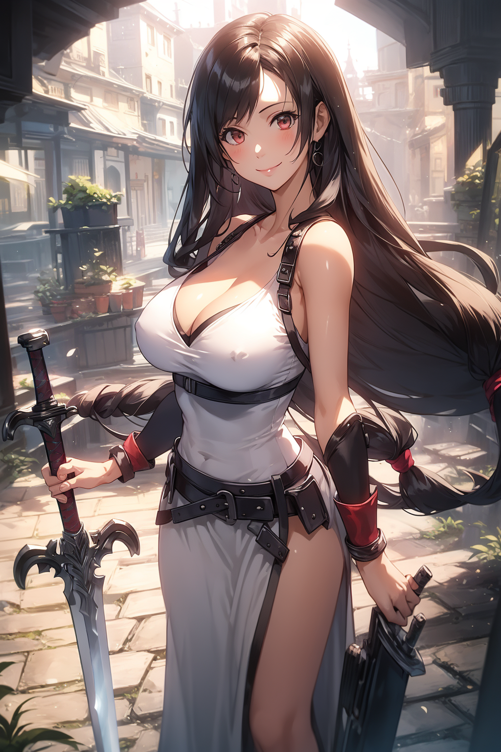 AI Art: Tifa posing with a sword in hand by @hta | PixAI