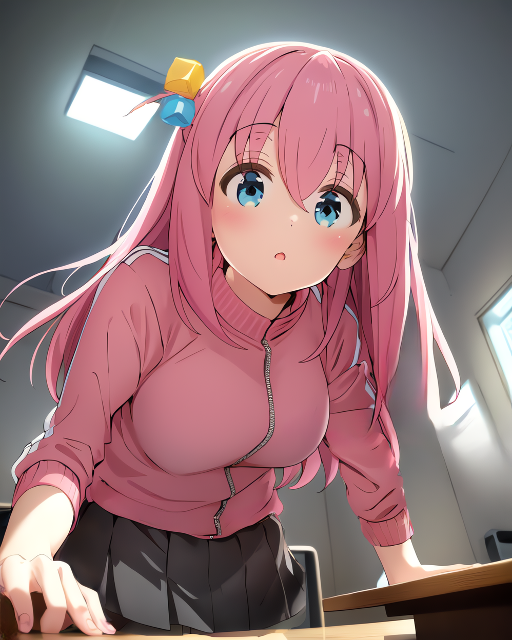 Premium AI Image  a cute anime character with a pink shirt that