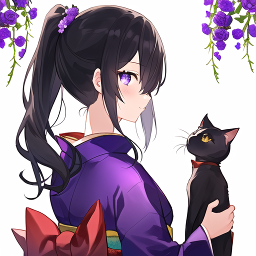 Premium AI Image  anime girl with purple hair and cat ears