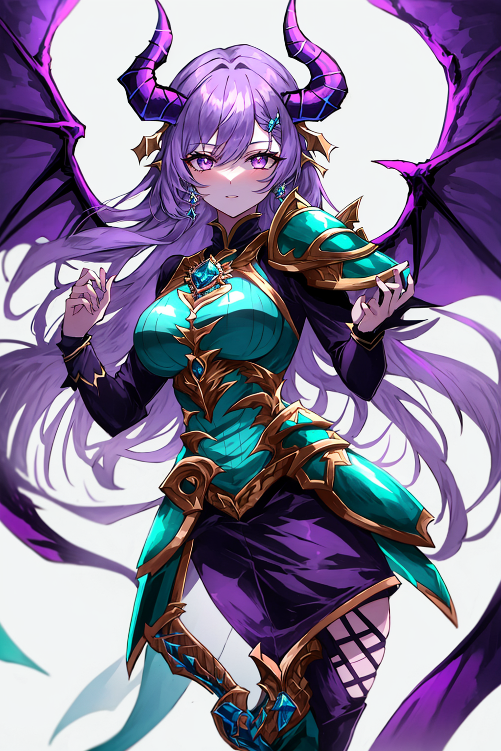 AI Art: Anyhentai - Purple/Aqua Armored Dragon Lady by @Eris | PixAI