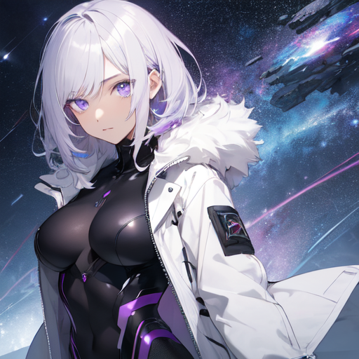 Premium AI Image  A black and white anime girl with purple eyes