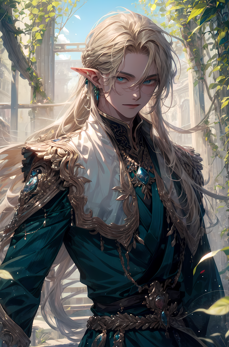 AI Art: man, male elf, long hair, blonde hair by @Sparrow | PixAI