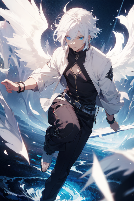 anime angel girl with white hair and blue eyes